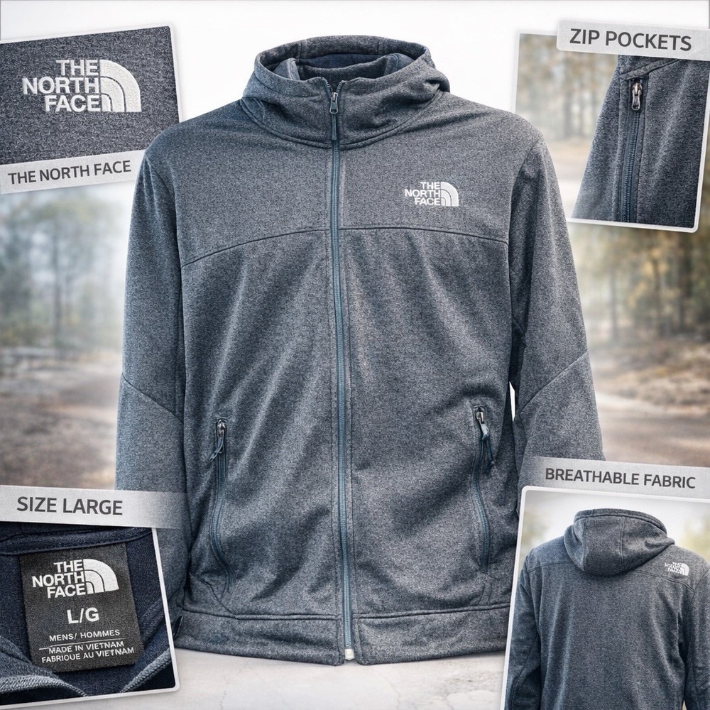 The North Face WindWall Full Zip Hoodie Jacket Gray Blue Men's Large Softshell